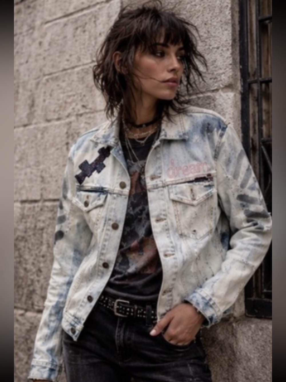 Custom Studded Acid Wash Denim Gen X Dream Jacket Punk Grunge Art Unisex IYKYK